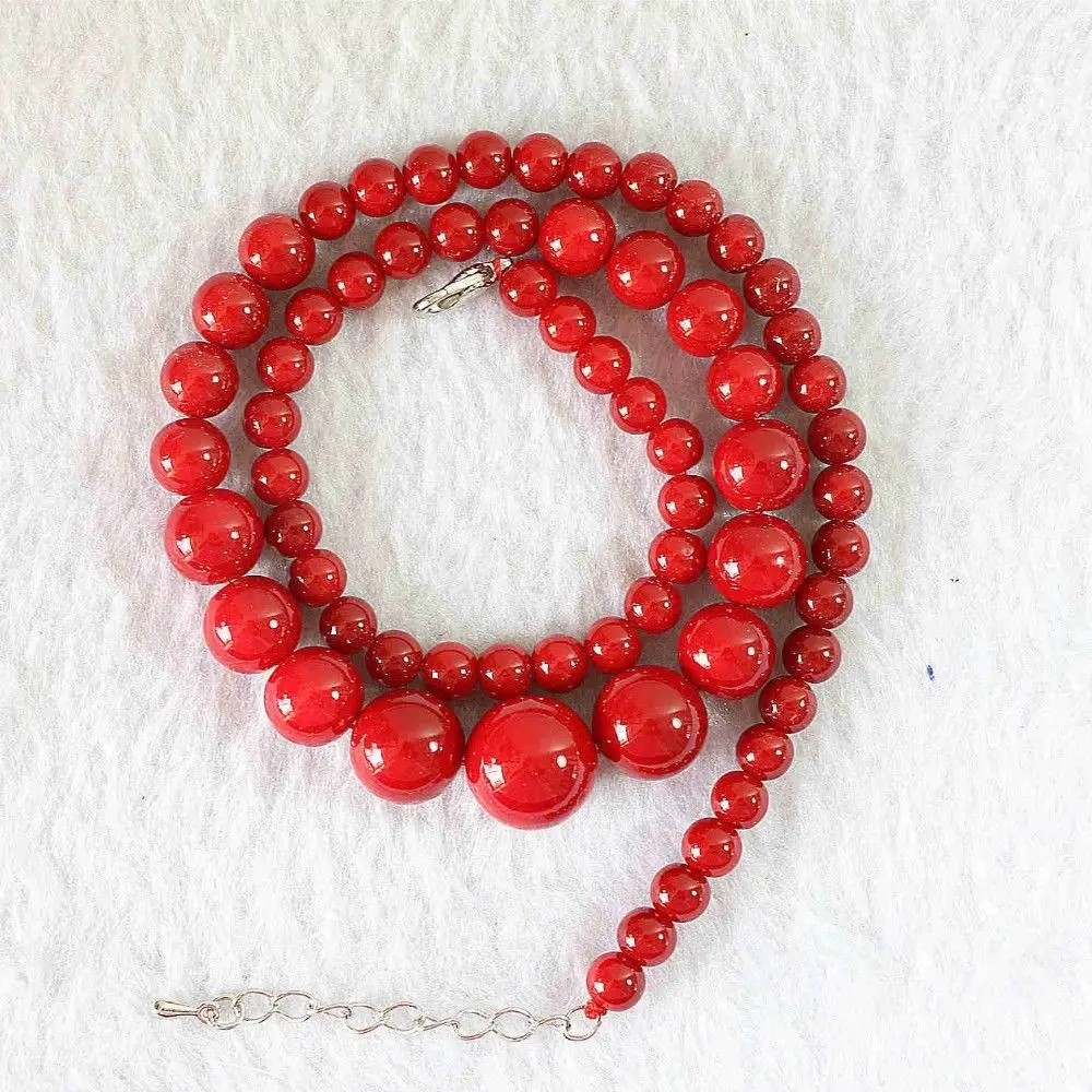 Moda rdeče korale 6-14 mm krog kroglice ogrlica ženske čare elegantni darilni 18