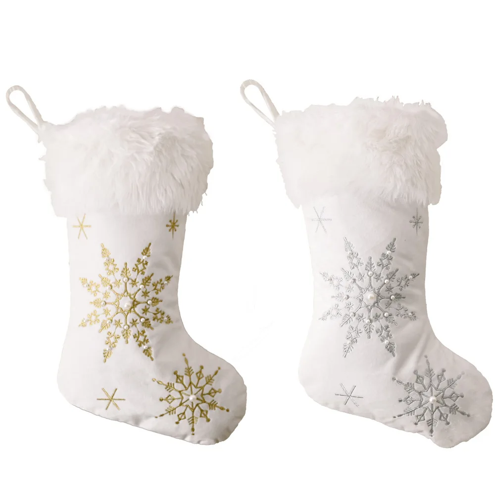 2020 Božični okraski, blago flanela pearl snežinka nogavice ustvarjalno novo plišastih darilo nogavice darilne vrečke
