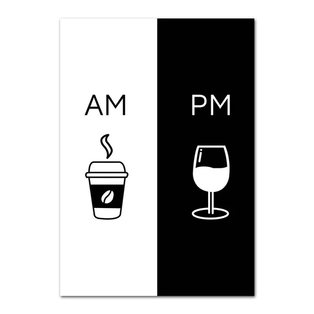 Kava, Vino, Črno-Beli Plakat Platno Print Print Steno Umetnosti Slikarstva Minimalism Sliko, Kuhinja Restavracija Odlikovanja