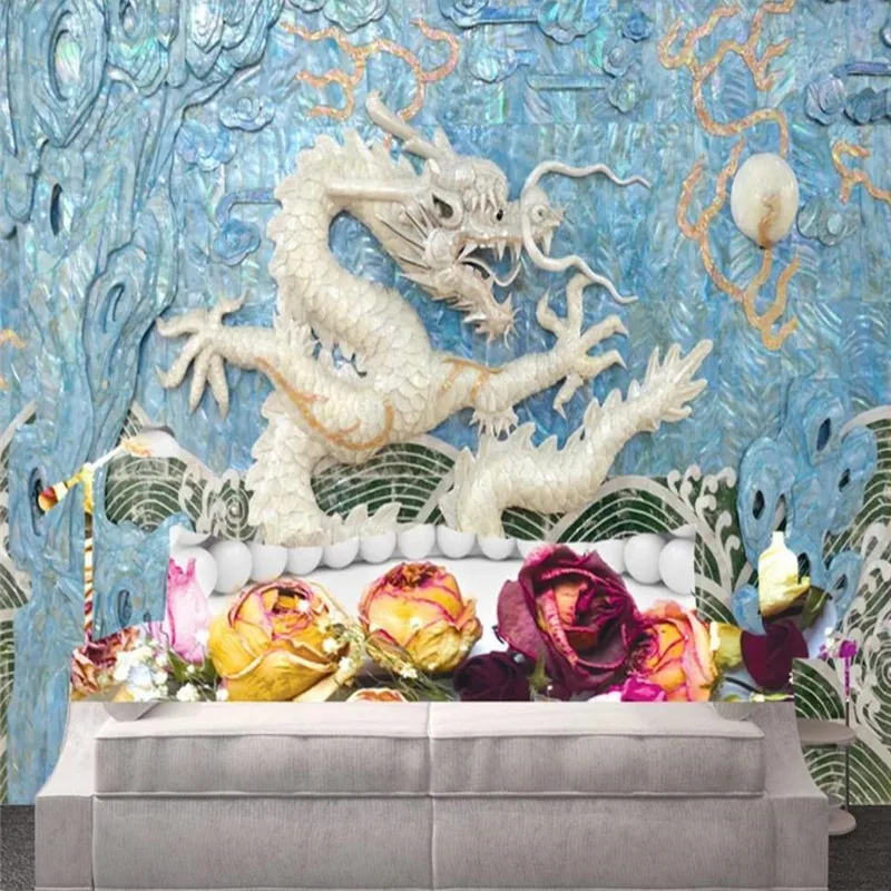 Ozadje po meri novi Kitajski slog reliefni zmaja 3D zidana v ozadju stene visoko-kakovostni razred vodoodpornega materiala