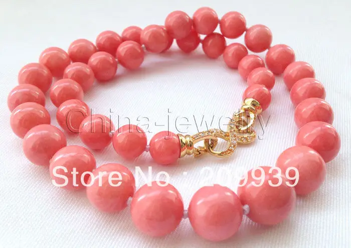 Brezplačna dostava 0022 Lepa AAA+ round roza koralni ogrlica - cirkon zaponko