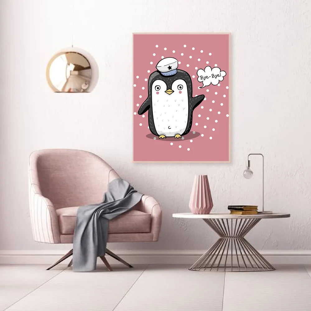 Roza Risanka Luštna Punca Pingvin Zajec Wall Art Platno Slikarstvo Nordijska Plakatov in Fotografij Stenske Slike Baby Otroci Punca Soba Dekor