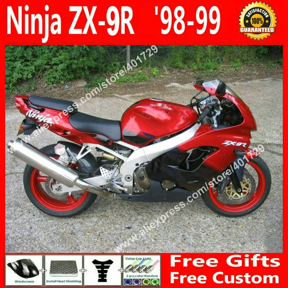 Čisto nov Fairings za nadgradnjo 1998 1999 Kawasaki ZX9R 98 99 zx9 sijajni rdeča črna motocikel oklep 6 darilo NJ865