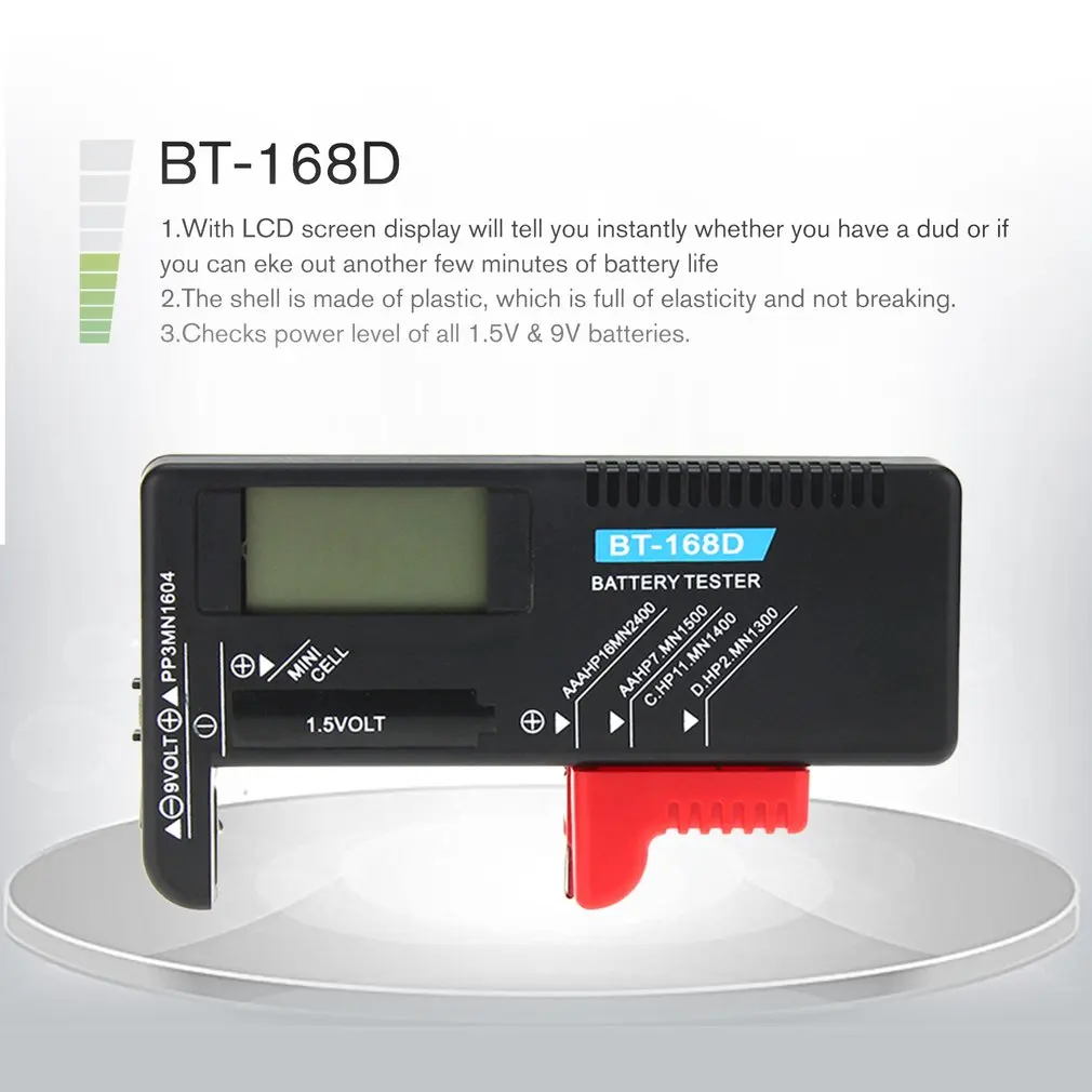 Digitalni Tester za Baterije Detektor Zmogljivosti Diagnostično Orodje Volt Checker za AAA AA D, 9V 1,5 V Gumb Celično Baterijo BT-168D