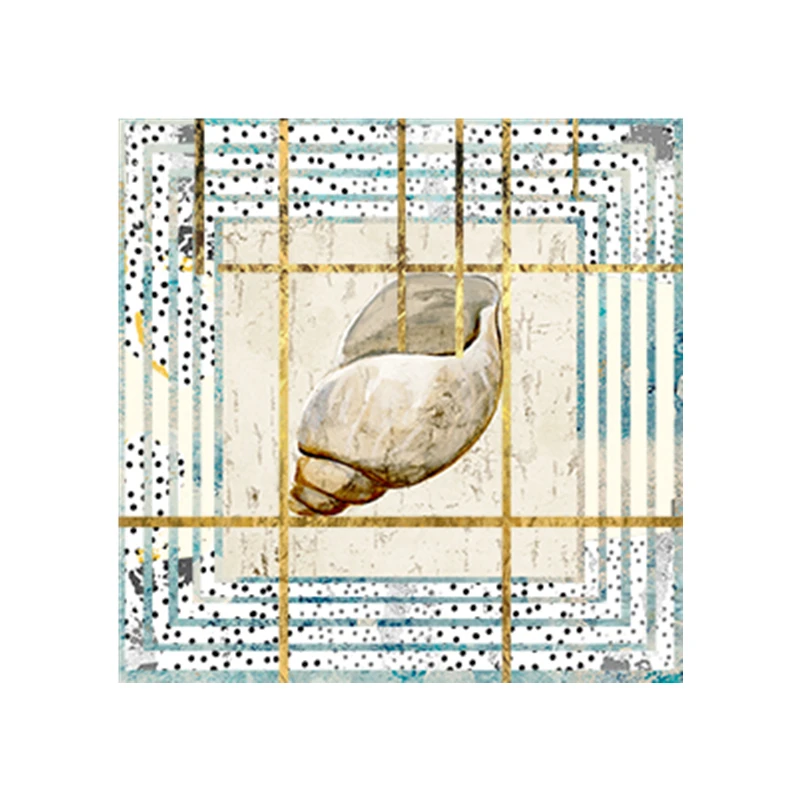 Nordijska Povzetek Risanka Conch In Gold Line Oljna Slika Kvadratnih Platno Wall Art Tisk Sodobni Dekorativni Sliko Spalnica Dekor