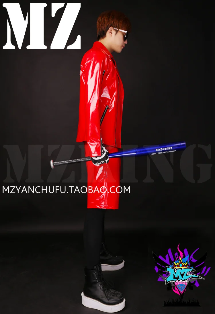 S-5xl! 2020 Moški Modni Zadrgo Rokav Rdeče Lakasto Usnje Motoristična Jakna Mens Plašč Pevka Kostume Formalno Obleko Oblačila