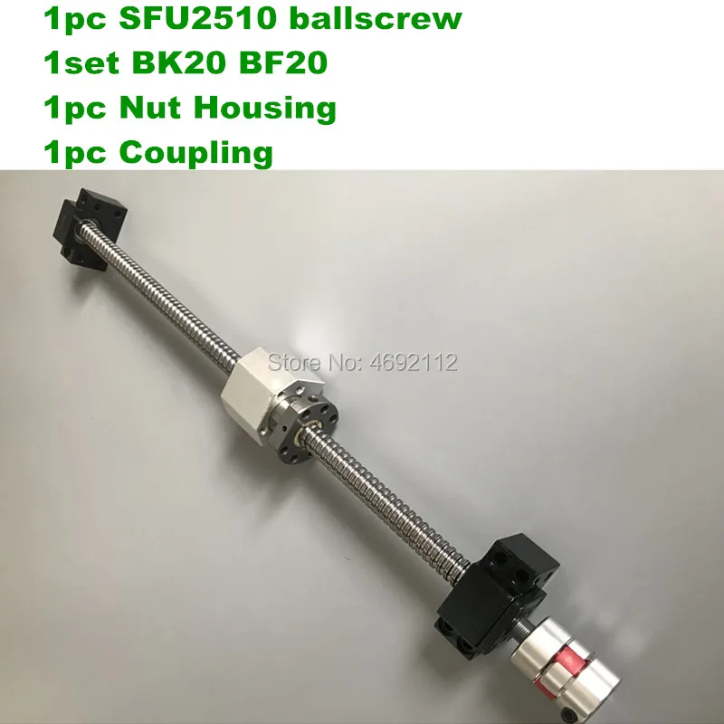CNC Ballscrew Sklop : 25 MM Žogo vijak SFU2510 600 do velikosti 1000 mm Koncu Strojno + Žogo Matica + BK20 BF20 Koncu Podporo+ spojnik 17x14mm