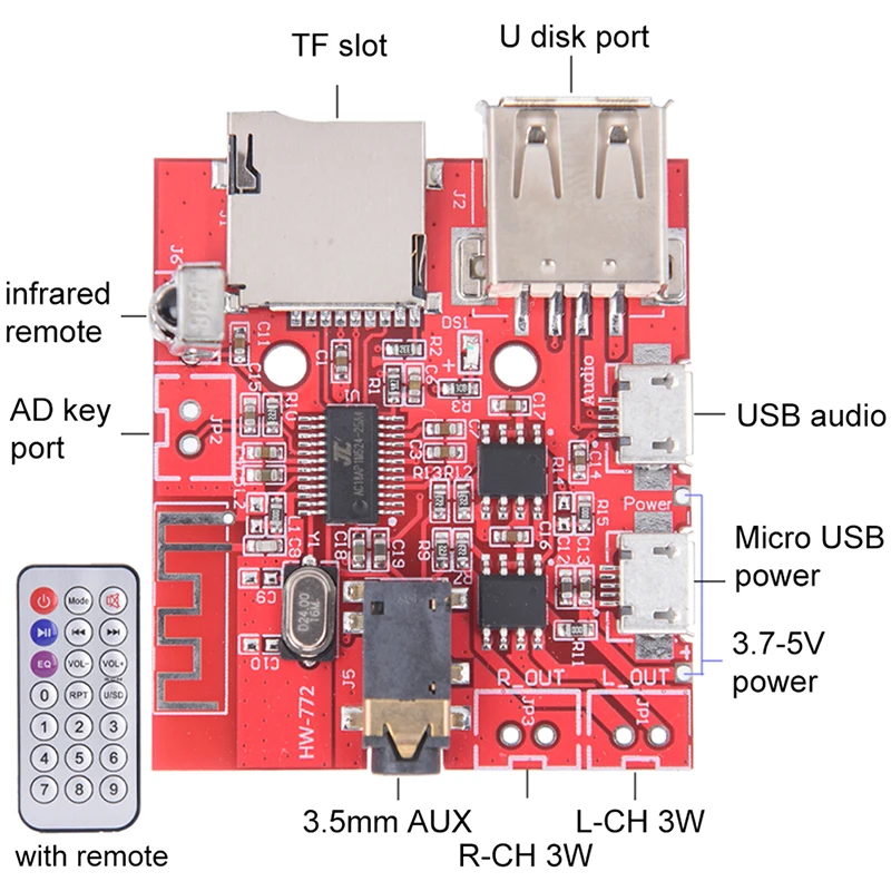 Bluetooth Audio Sprejemnik Odbor USB Zvočno Kartico 3Wx2 Ojačevalnik, U Disk Podporni
