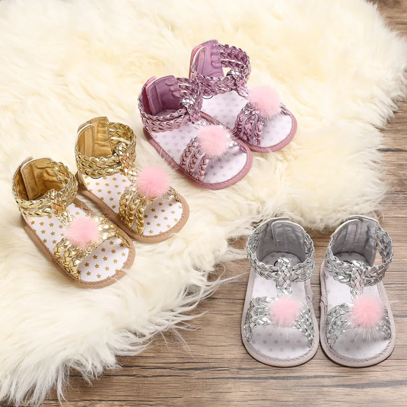 Poletje moda dekleta priložnostne čevlji novorojenih otrok lase žogo otroška obutev nov modni svetle barve PU čevlji