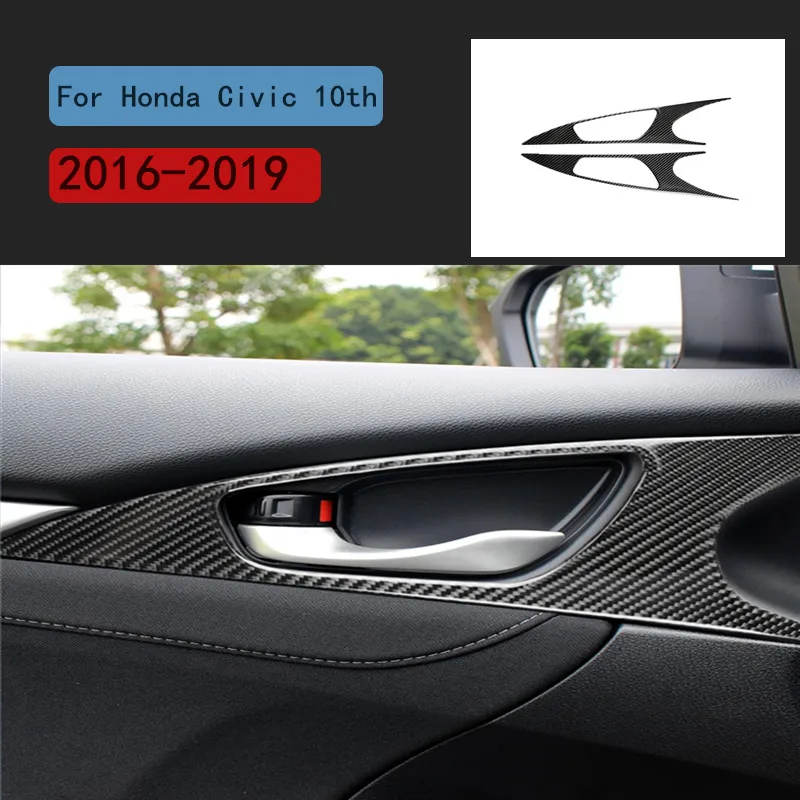 2PCS Avto Notranja Oprema Ogljikovih Vlaken Vrat ročaj Vrat Plošča Notranje zadeve Za Honda Civic 10. 2016 - 2019 Avto Styling