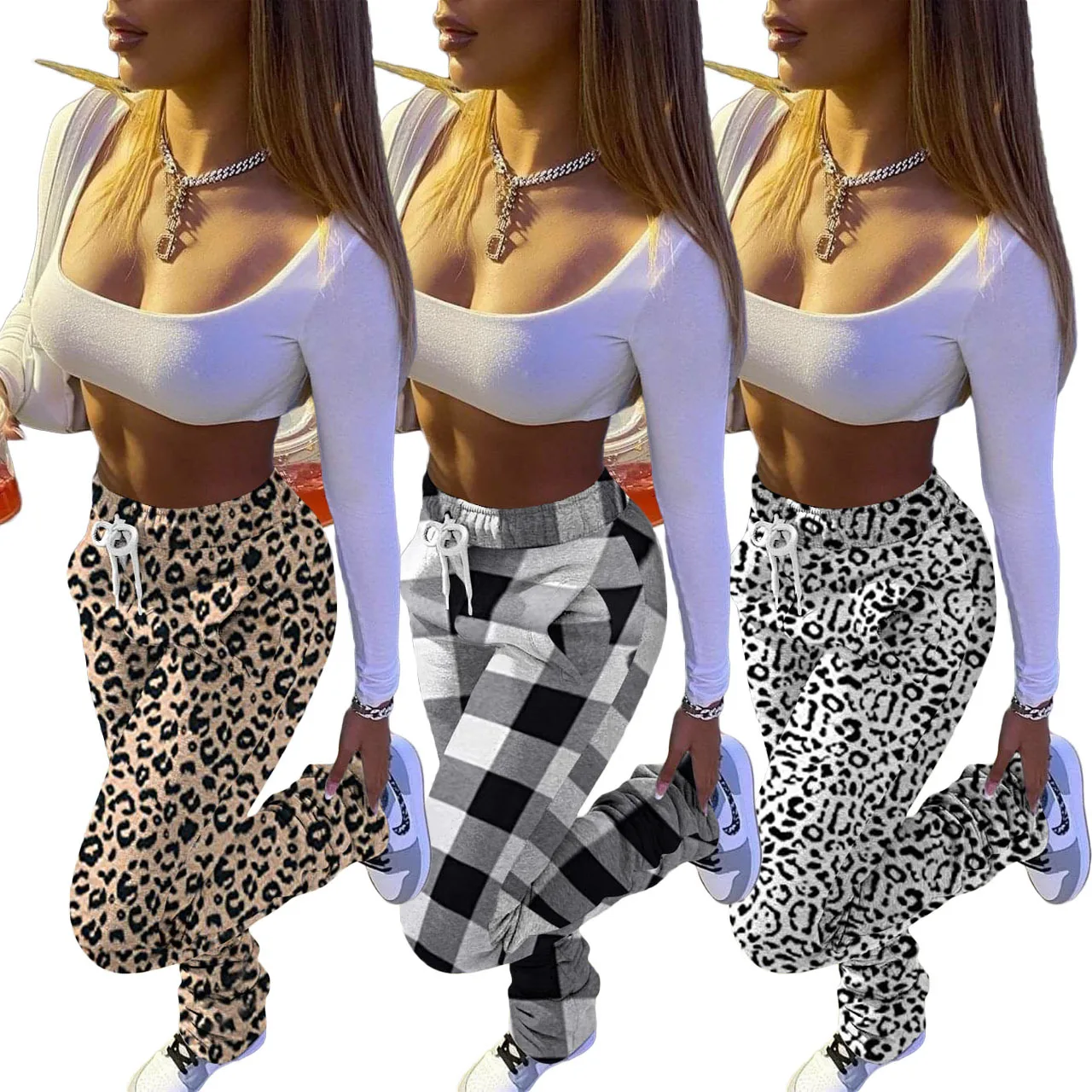 2021, Nov Izdelek Trendy Oblikovalec Oblačil Leopard Visoko Pasu Hlače Za Ženske Hlače Za Ples Letnik K-Pop Jogger Dokolenke