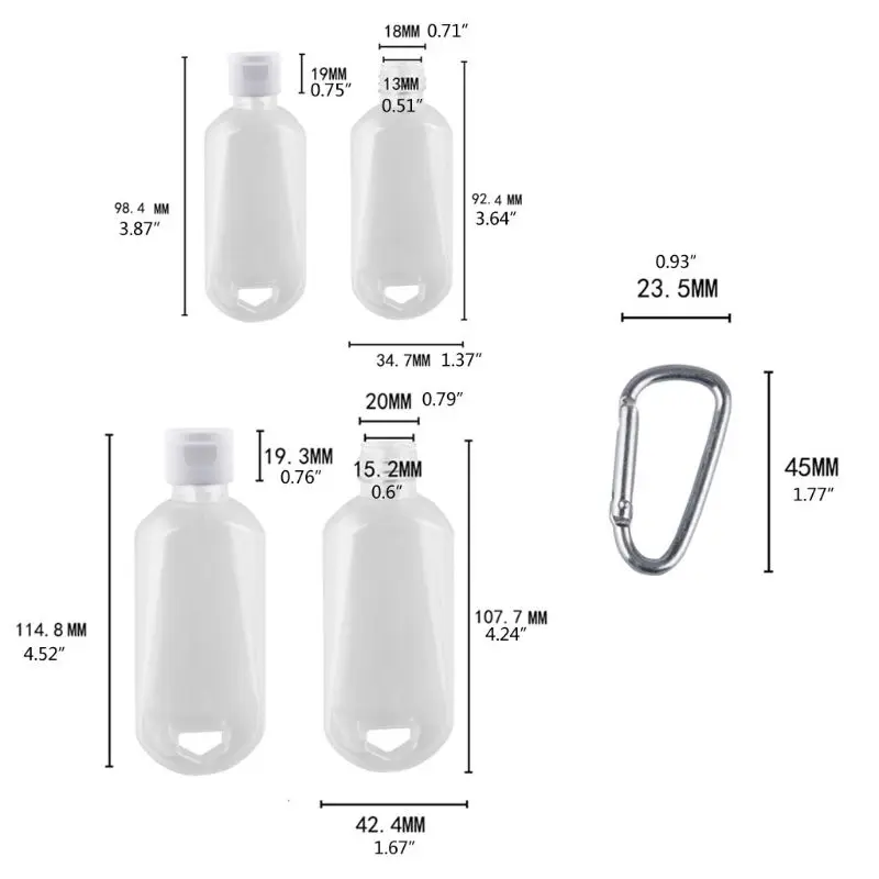 5Pcs Prenosni Prazno Hand Sanitizer Steklenice Potovanje Velikosti Lovilca Keychain Steklenice 425B