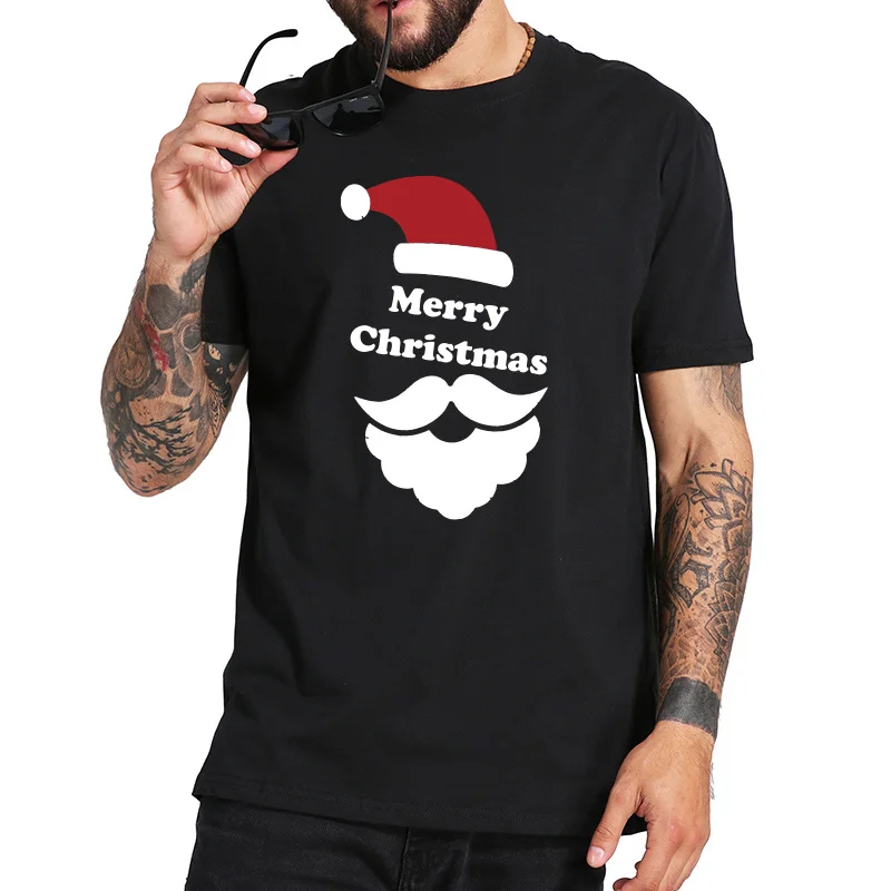 Vesel Božič majica s kratkimi rokavi Moški Smešno Santa Claus Brado Kratek Rokav Stranka Darilo Bombaž Posadke Vratu Priložnostne T-shirt EU Velikost