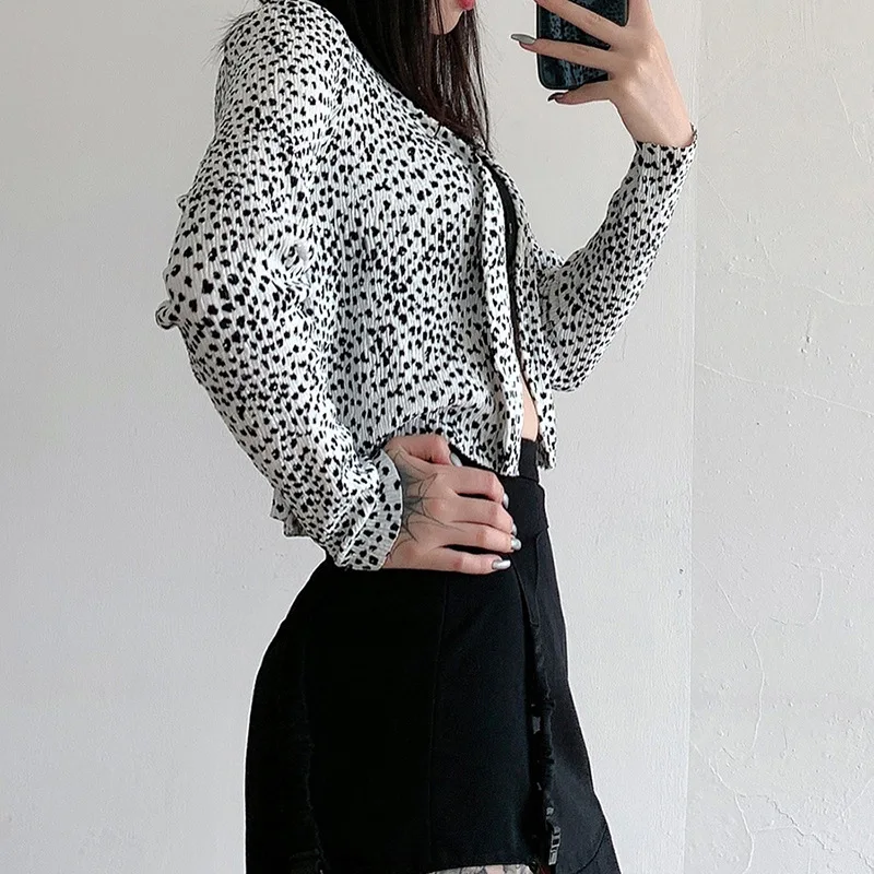 Jeseni Ženske Majice Dolg Rokav Leopard Tiskanja V Vratu Jopico Ženski Lady Enotni-zapenjanje Vrhovi 2020 Priložnostne Slog Harajuku