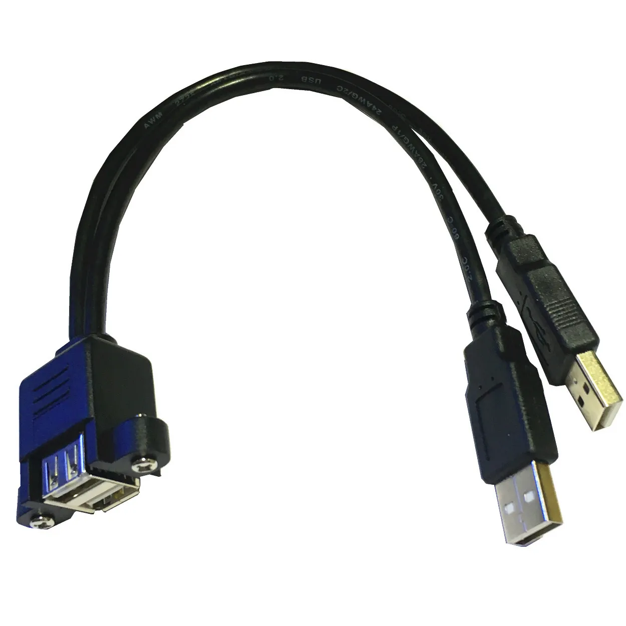 25 cm z Dvojno USB 2.0 ženski panel mount 2 USB A moški podaljšek