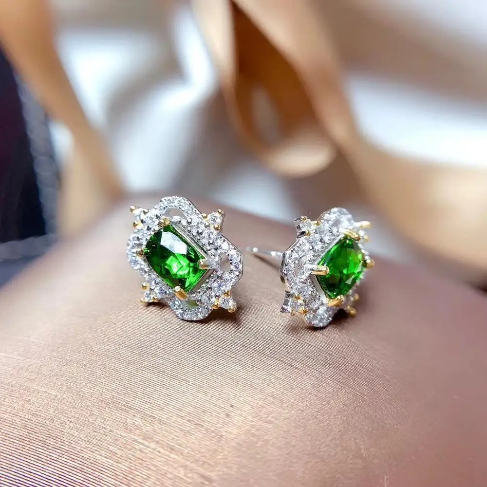 Razkošno Retro Kremplji Naravno zeleno diopside uho nohti S925 srebro, naravni gemstone stud uhani za ženske stranka darilo nakit