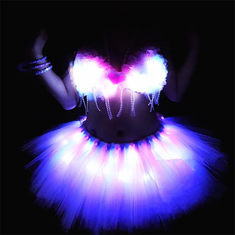 BC10 Tutu obleke svetlobni svetlobe modrc stranka bar rave žareče led kostume dj disco klub nosi oblačila Puff krilo fazi