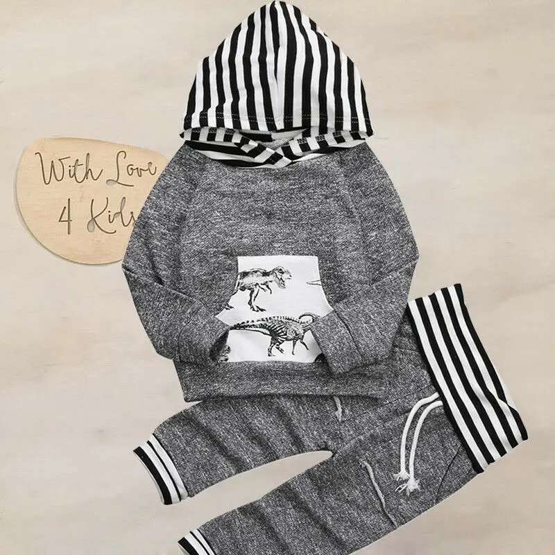 Novorojenega Dojenčka Baby Boy Dinozaver Tiskanja Oblačila Hoodies Majica Vrhovi Dolge Hlače Obleko Jesen Pomlad Otroci Fantje Bombaž Set