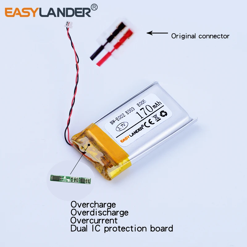 Easylander Zamenjava 3,7 V 170mAh li-Polymer Li-ionska Baterija Za SONY, MP3 SZ-E002 SZ-E003 SZ-E005 Original plug 401833
