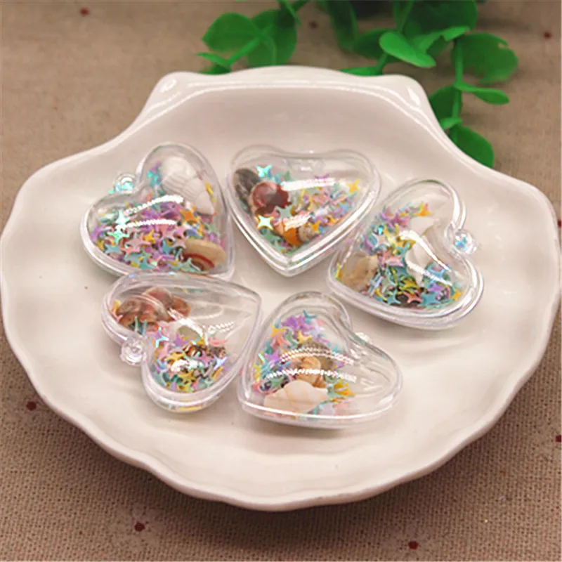 6pcs 3 cm Prozoren Plastični Openable Srce s Svetlečim Bleščica Seashell DIY Okraski za Božična Drevesa/Nakit, Obesek