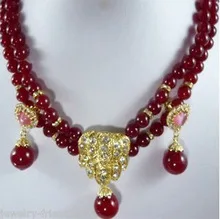 Resnično lep Modni Nakit rdeče gem Ogrlica & Uhani biser ženske, nakit, ženski Nakit, Ameriški stil