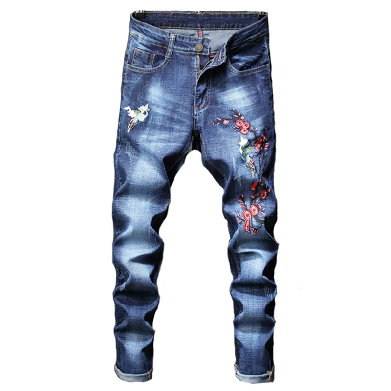2019 modi nove moške priložnostne luknjo jeans / Moške oprati slim ustreza traper hlače hlače kavboj traper hlače