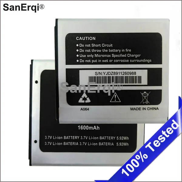 Dobra Kakovost 1600mAh Baterija Za Micromax A064 mobilni telefon Batterie Akumulator Akumulator Bateria