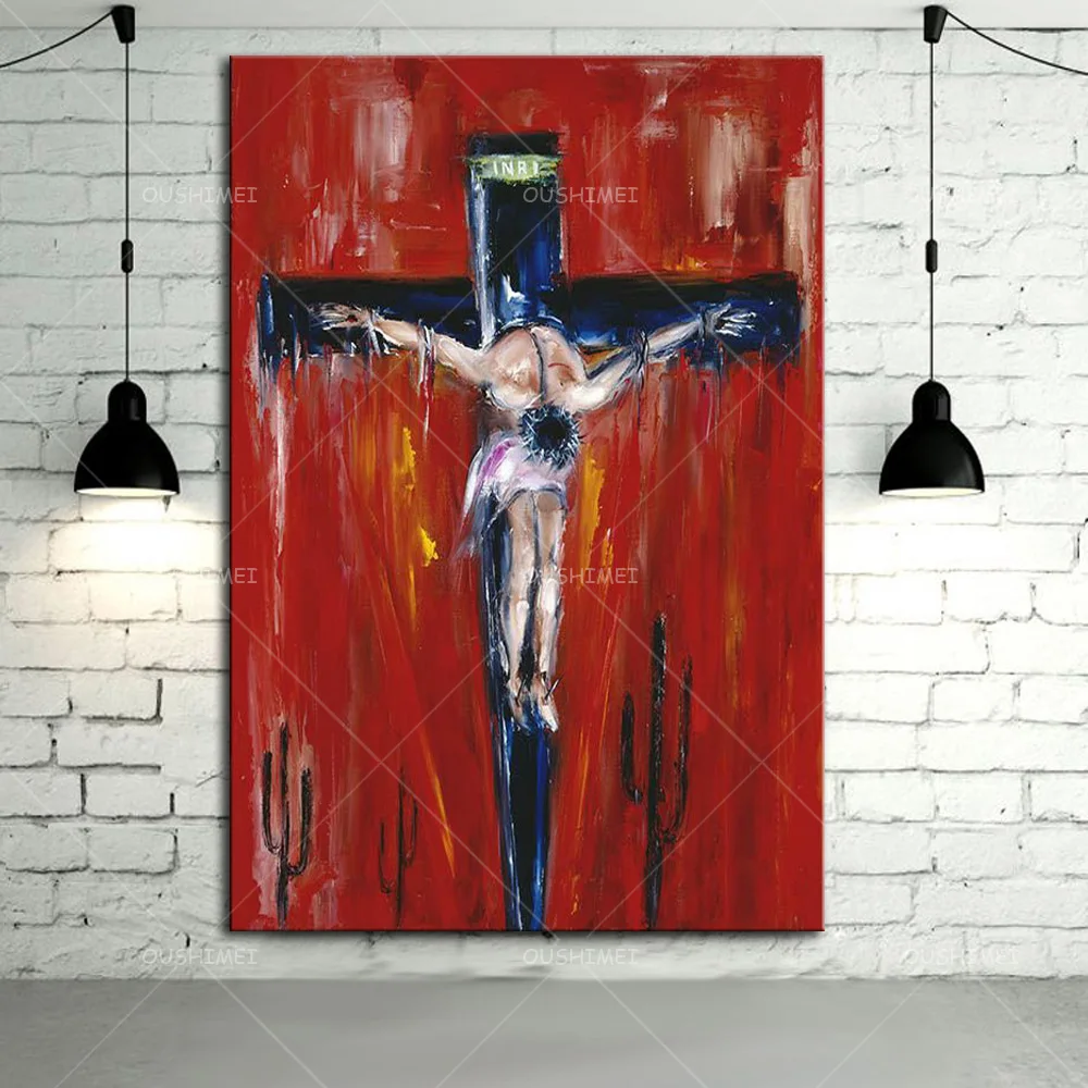 Vrh Spretnost Ročno pobarvane Rdeče Ozadje Jezus Slika Oljna slika Na Platnu Stenske Umetnine Christian Portret Paleta Nož Slikarstvo