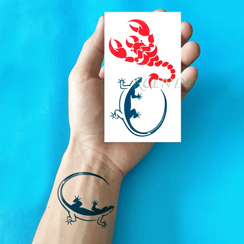 Nepremočljiva Začasni Tattoo Nalepke Gecko Scorpion majhnosti Umetnosti Tatto Flash Tattoo Ponaredek Tetovaže za Otrok, Žensk, Moških Dekle