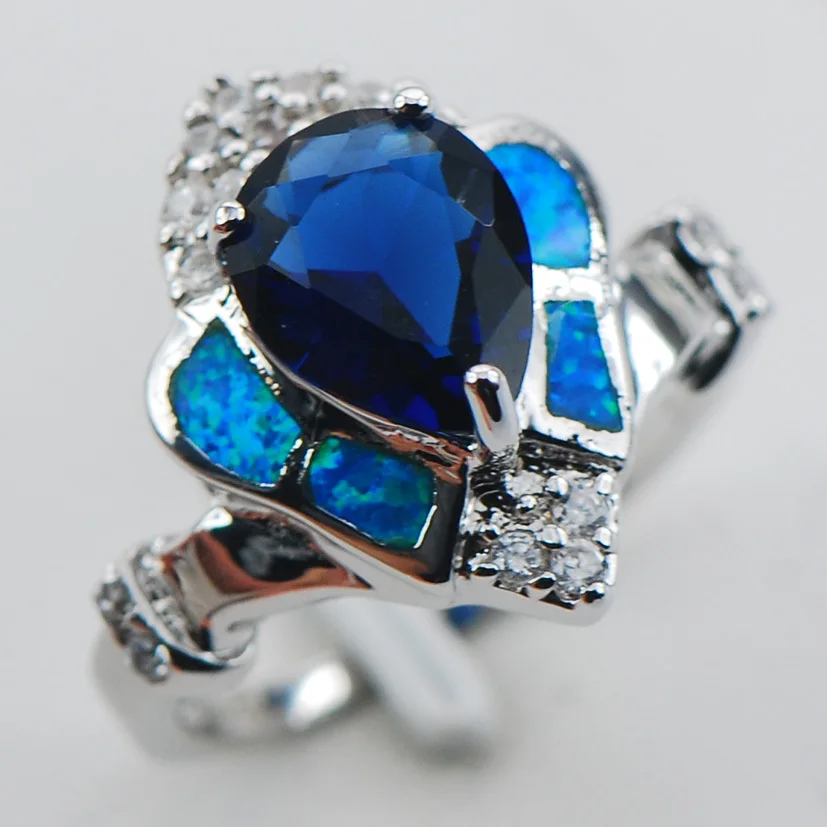 Modra Kristal Cirkon Modra Opal 925 Sterling Srebrni Prstan Velikost 6 7 8 9 10 R1285