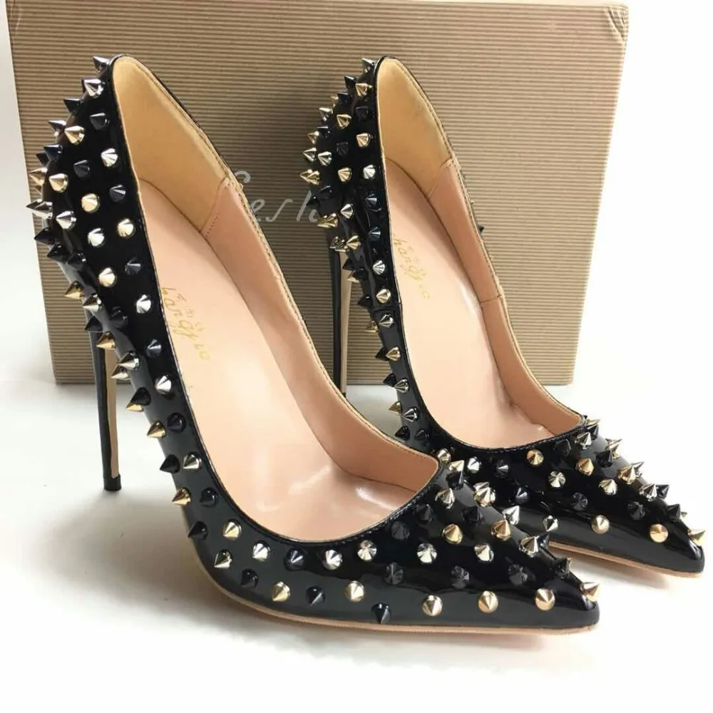 Moda brezplačna dostava ženske lady konice črno Lakasto Usnje Poined Toe visoke pete čevlja črpalka VISOKO PETO Poročni čevlji 12 cm