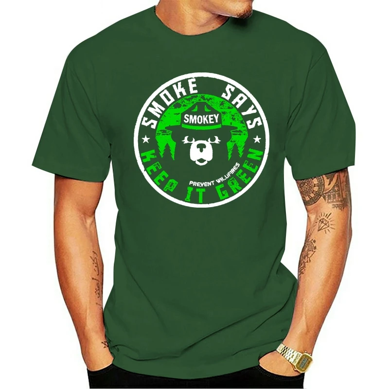 2021 Moda priložnostne bombaža T-shirt Smokey Bear da Ga Zeleni Heather Oglje Mens Retro Klasična Edinstveno Majico