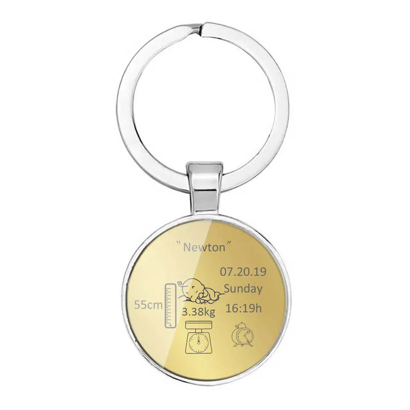 Krog Baby Keychain Osebno Ime, Datum Rojstva Teža Časa Višina Za Novorojenčka Spomin Llavero Personalizado Key Ring