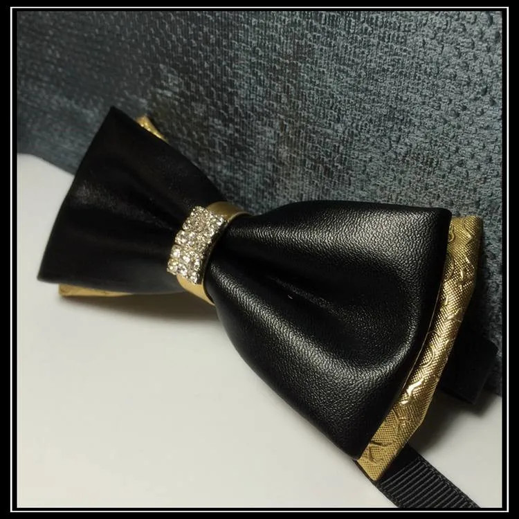 Brezplačna dostava za nove modne 2017 casual men ' s High-end moški dvoslojno usnje, zlata, diamantov Headdress mašno obleko lok kravato človek