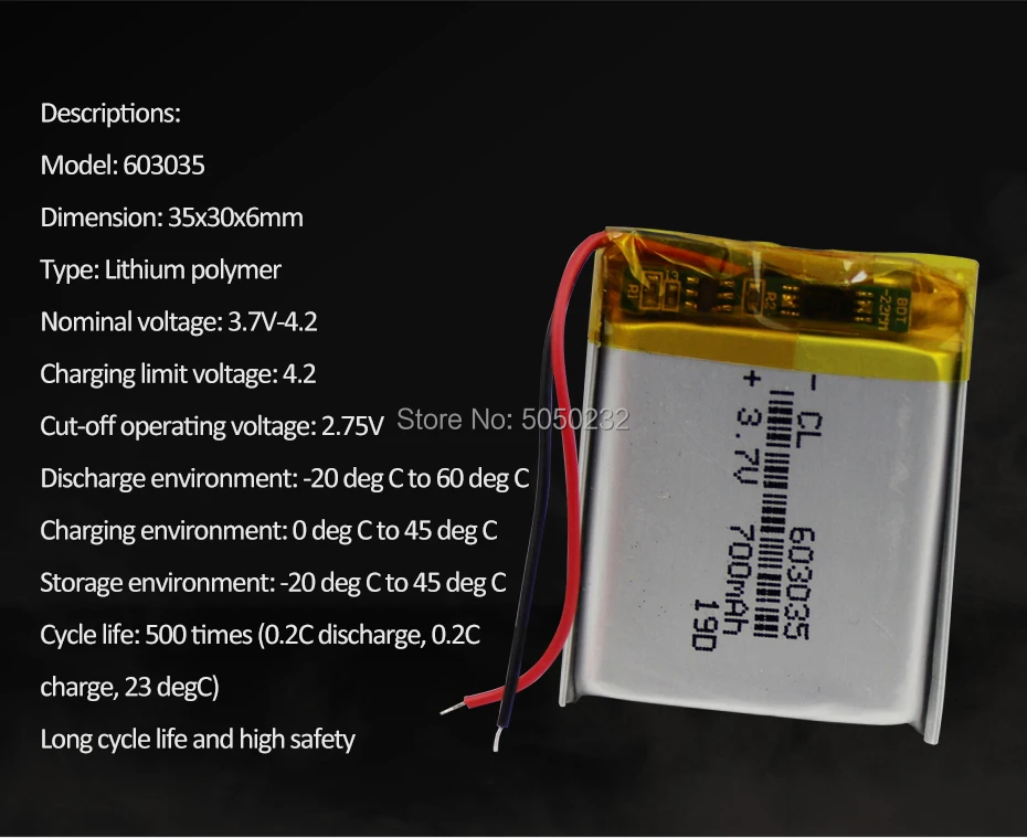 10pc 700mAh 3,7 V 603035 Litij-Polimer Baterija za Polnjenje Za mp3, mp4 mp5 Tahografske Avto DVR Bluetooth Slušalke GPS