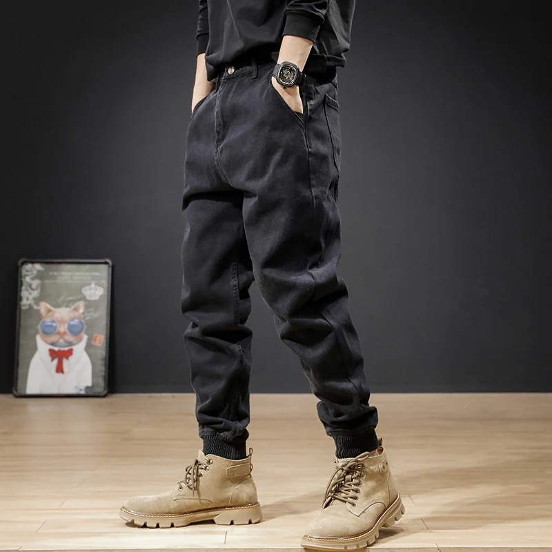 2021 Novo Vintage Moda Za Moške Kavbojke, Črno Razrezana Oblikovalec Denim Tovora Hlače Ulične Hip Hop Joggers Širok Noge Vrečasta Hlače