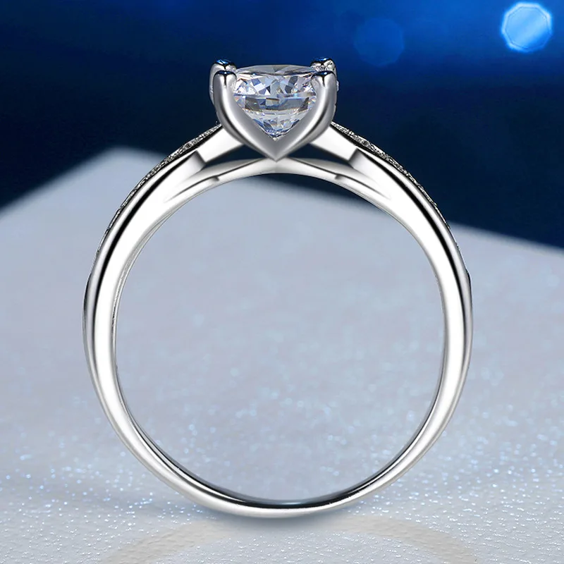 Klasična Luksuzni 925 Sterling Srebrni Barvi Ring 1.25 CT Diamant Obroči Za Ženske AAA Cirkon Posla Poročni Prstan Fine Nakit