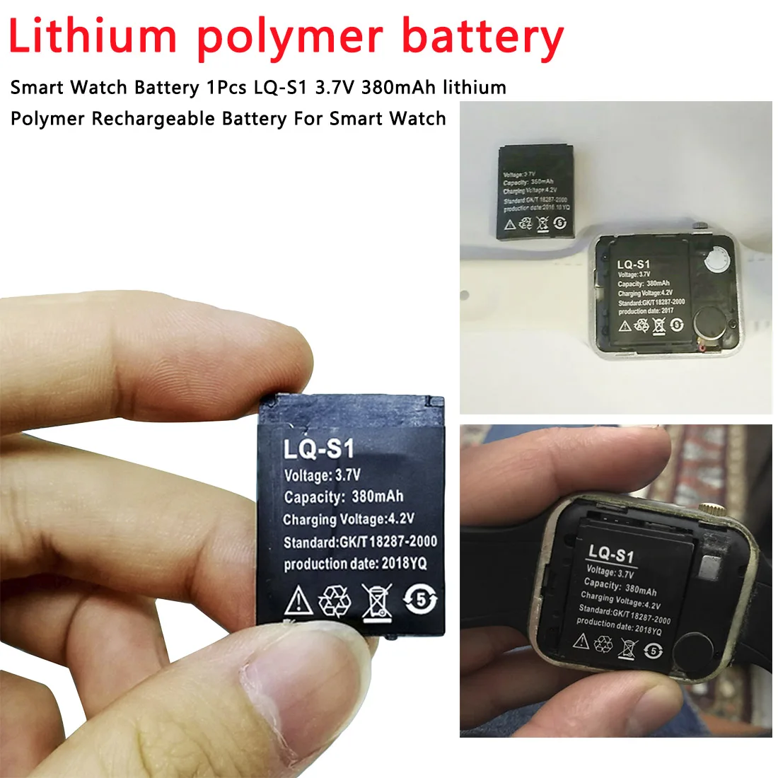 1 Kos LQ-S1 3,7 V Polnilne Li-ion Polymer Baterija Za Smart Watch HLX-S1 GJD DJ-09 AB-S1 M9 FYM-M9 JJY-S1 DZ09 QW09 W8 A1 V8