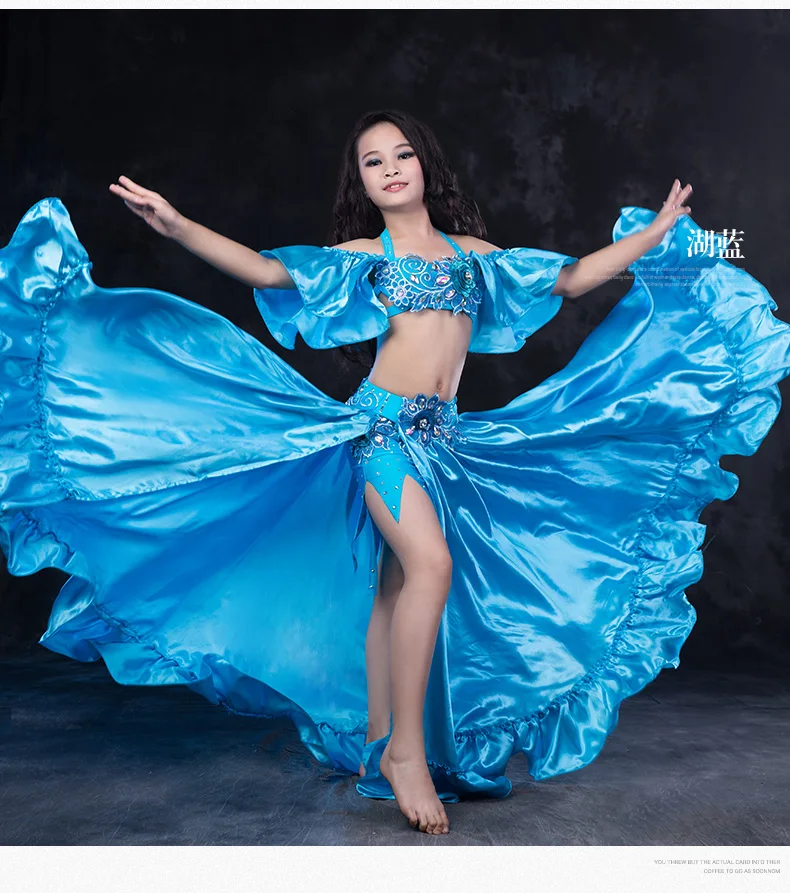 4 Kos Dekleta Boben In Ples Kostum Otrok Orientalski Ples Uspešnosti Pokazal Nositi (Bra Krilo) Rdeča Rumena Modra Brezplačna Dostava