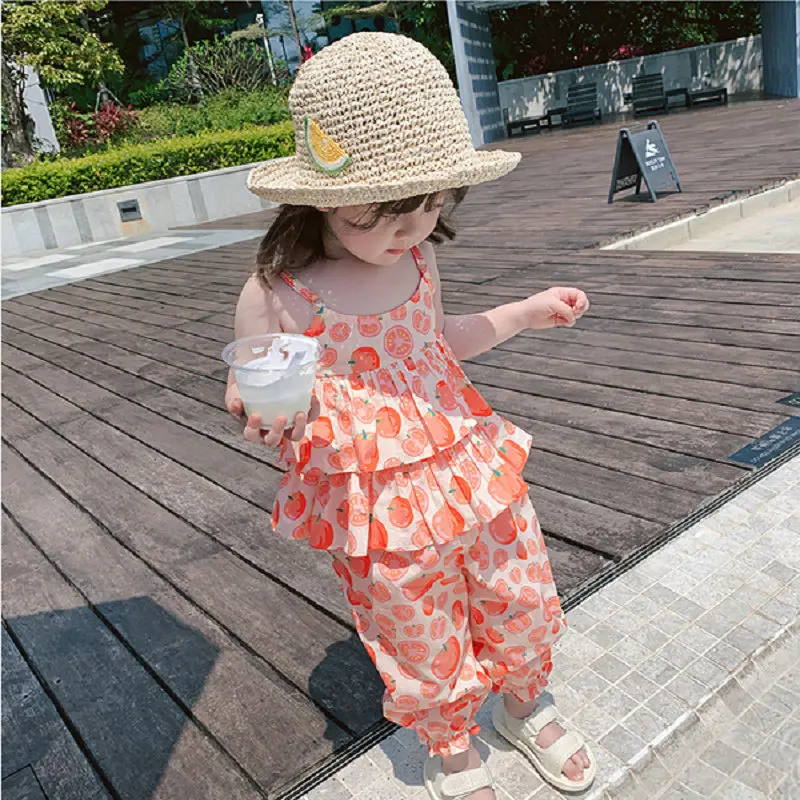 Gooporson Poletje Otroci Oblačila Paradižnik Natisnjeni Moda korejski Malo Dekliška Oblačila Sklop Sonce-top&hlače Otrok Plaži Obleke