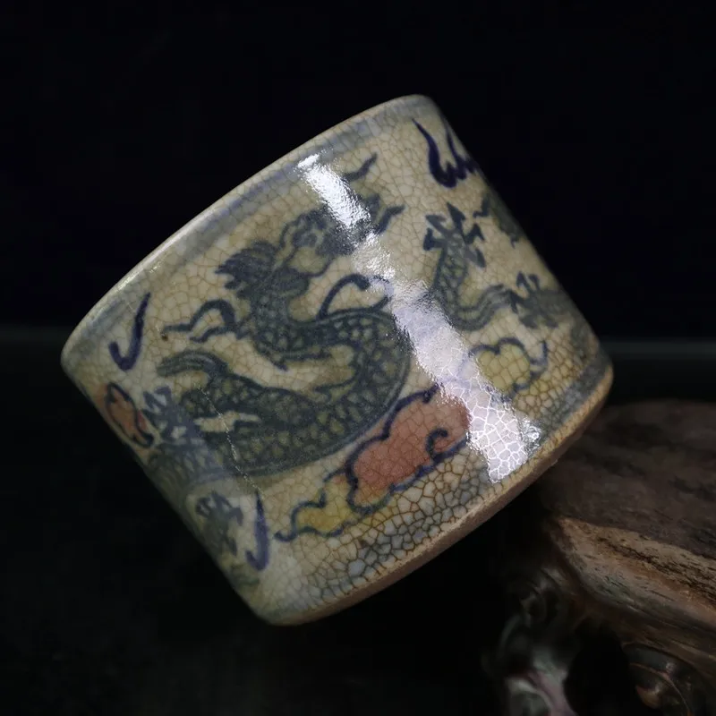 Zgodnje zbirka Qing Qianlong modra in bela plus barvno dvojno zmaja vzorec kadila gorilnik starinsko porcelana