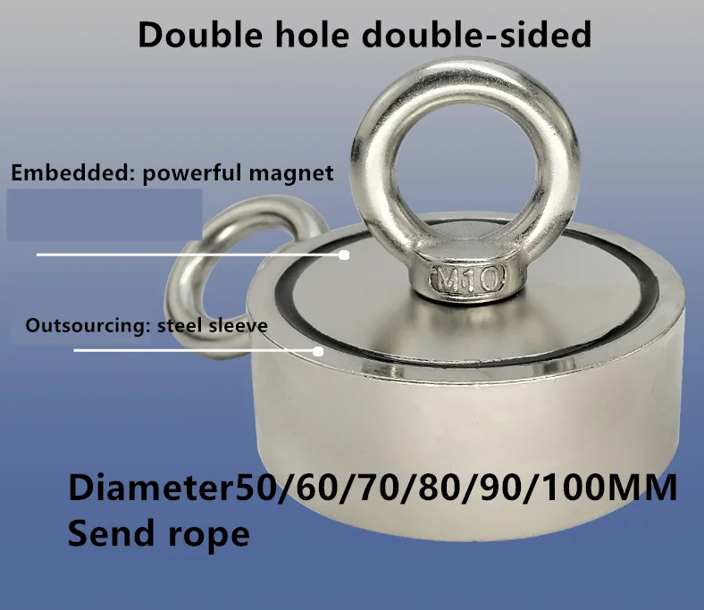 Doublesided doublehole magnetni ribolov močan magnet magnet NdFeB magnetov krog močan magnetni sesalna cup90mm v premeru