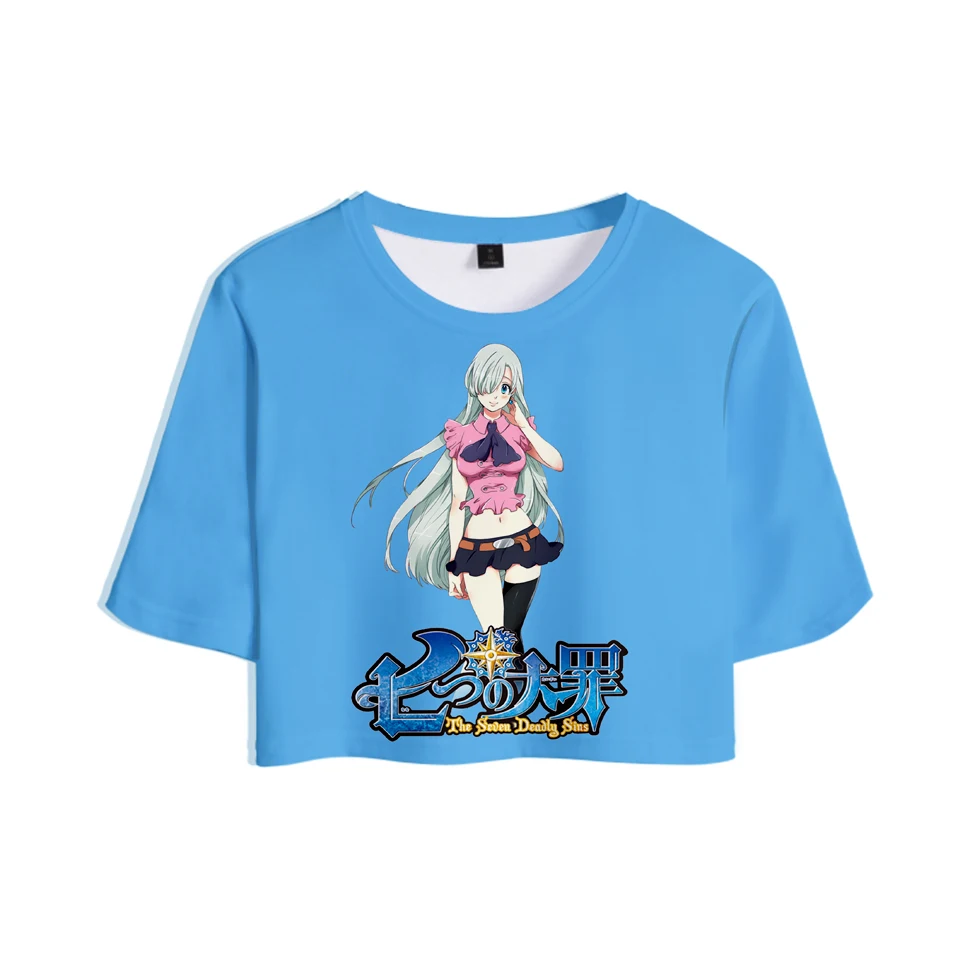 Shion 3D Dame T-shirt Nanatsu ne Taizai Anime Trebuh Gumb Kratek Rokav 3D Poletje Glavo Udobno T-shirt Seksi Kratek Rokav