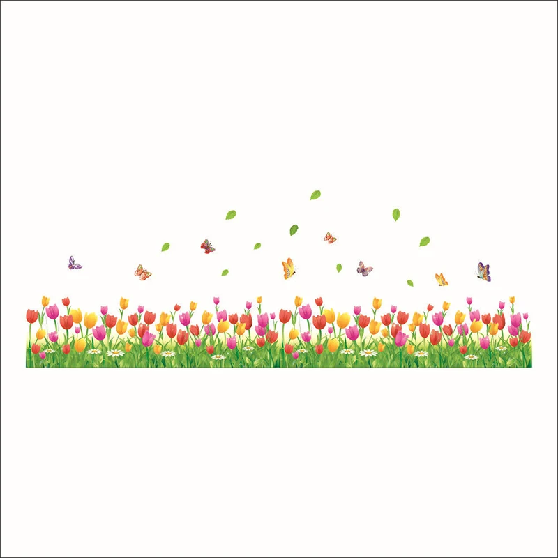 DIY Zidana 40*114 cm Stenske nalepke Doma Dekor Izmenljive PVC Tulipanov Rože, Trave Stopala