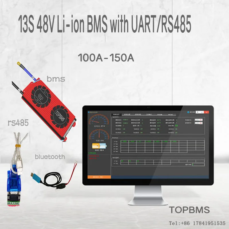Li-ion 13S 48V BMS 100A150A Bluetooth telefon APP RS485 CANbus NTC UART GPS za Litijeve Baterije 3,7 V povezani v 13 serije