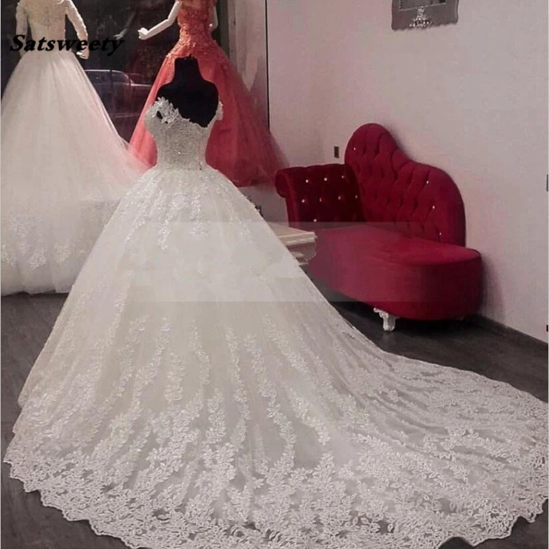 Satsweety haljo de mariage Poročne Obleke 2020 po Meri Izdelane Čipke Appliques Žogo Obleke Vestido de noiva Off Ramo
