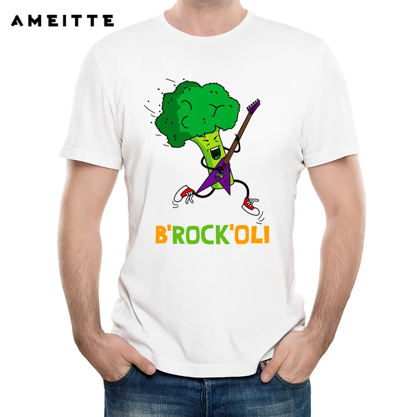 2019 AMEITTEFunny risanka brokoli, igranje električne kitare Majica s kratkimi rokavi Moški Punk Rock Natisnjeni T-Shirt Moda Ulične Vrhovi Tee