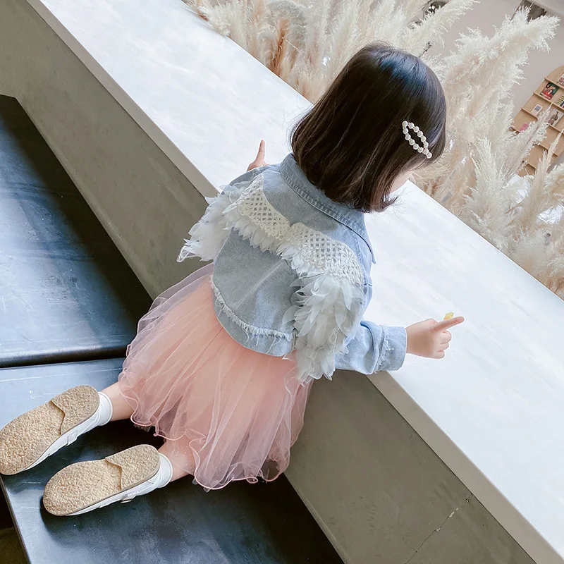 Dekliška krila traper krilo obleko 2020 jeseni novo korejska različica baby obleko