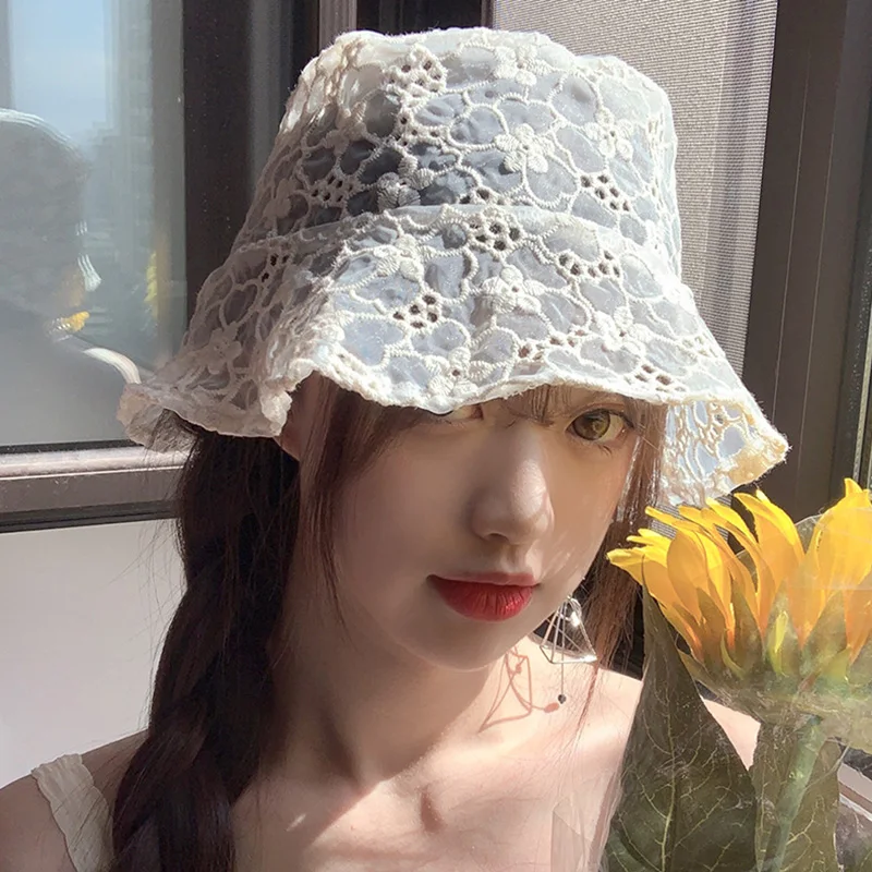 Ženske kape vedro klobuki čipke sonce boginja ribič skp pomlad in poletje, sonce klobuk dan nakupovanje joker ins votlih iz cvetja