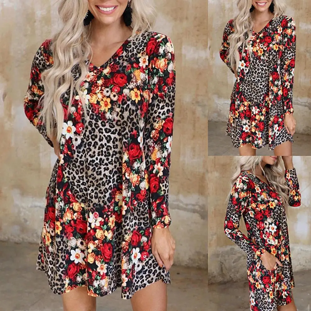 Pomlad Leopard Tiskanja Proti-vrat Obleke 2021 Moda Dolg Rokav Obleke, Casual Obleko Prostem Ženske Obleke Vestido De Mujer